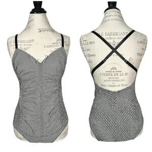 Malia Mills | Women | Gingham Cotton Smocked Ruched One Piece Swim Suit | Sz 2-4